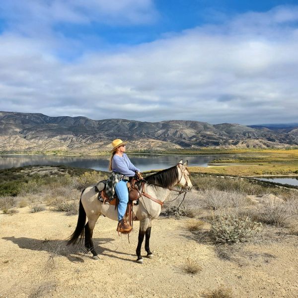 Rider on The Horse Trails with mountain backdrop at Vail Lake Resort Temecula CA